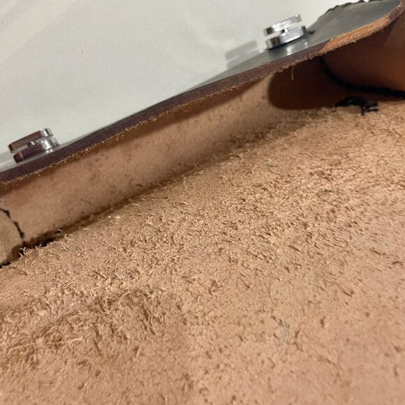 BOHEMIAN CLUTCH HANDMADE LEATHER  AZTEC MASK CARVED AND HANDLE SUNFLOWER BAG - Picture 10 of 12